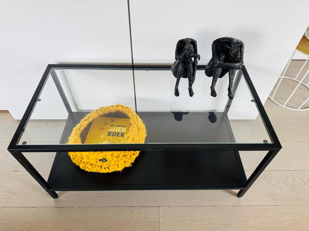 Table basse moderne en métal noir et verre, Maison & Meubles, Enlèvement, Comme neuf, Verre