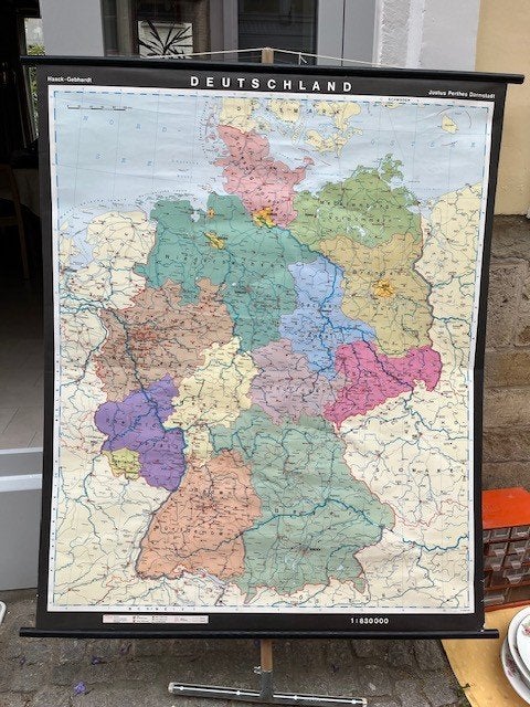 Grote Vintage schoolwandkaart – Duitsland en deelstaten, Livres, Atlas & Cartes géographiques, Enlèvement, Allemagne, Carte géographique