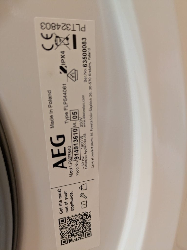 Machine à laver AEG, 6 à 8 kg, Chargeur frontal, Enlèvement, Classe énergétique A ou plus économe