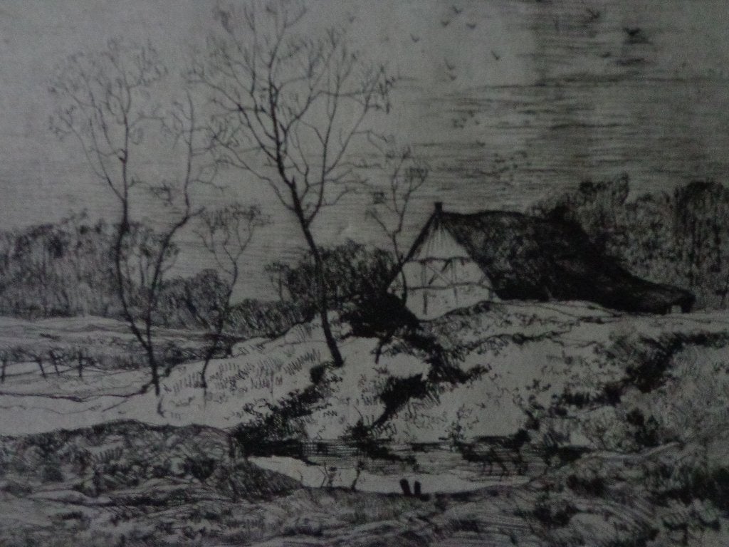 vroege ets van Gustave Den Duyts "Hoeve te Groenedaal" 1875, Antiek en Kunst, Kunst | Etsen en Gravures, Ets, Gesigneerd, Landschap