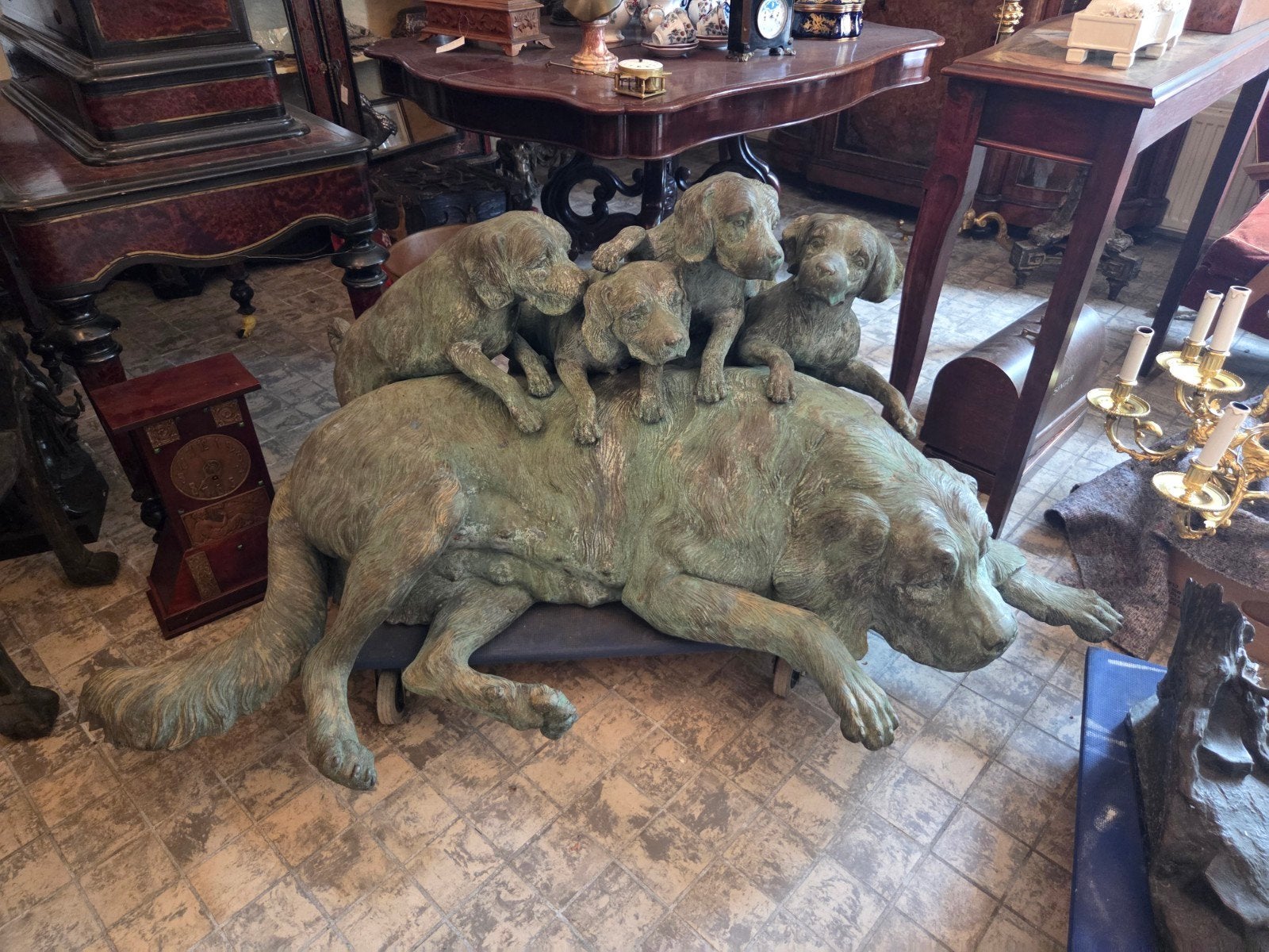 zeer mooie en grote bronzen Sint Bernard hond, Antiek en Kunst, Ophalen, Brons