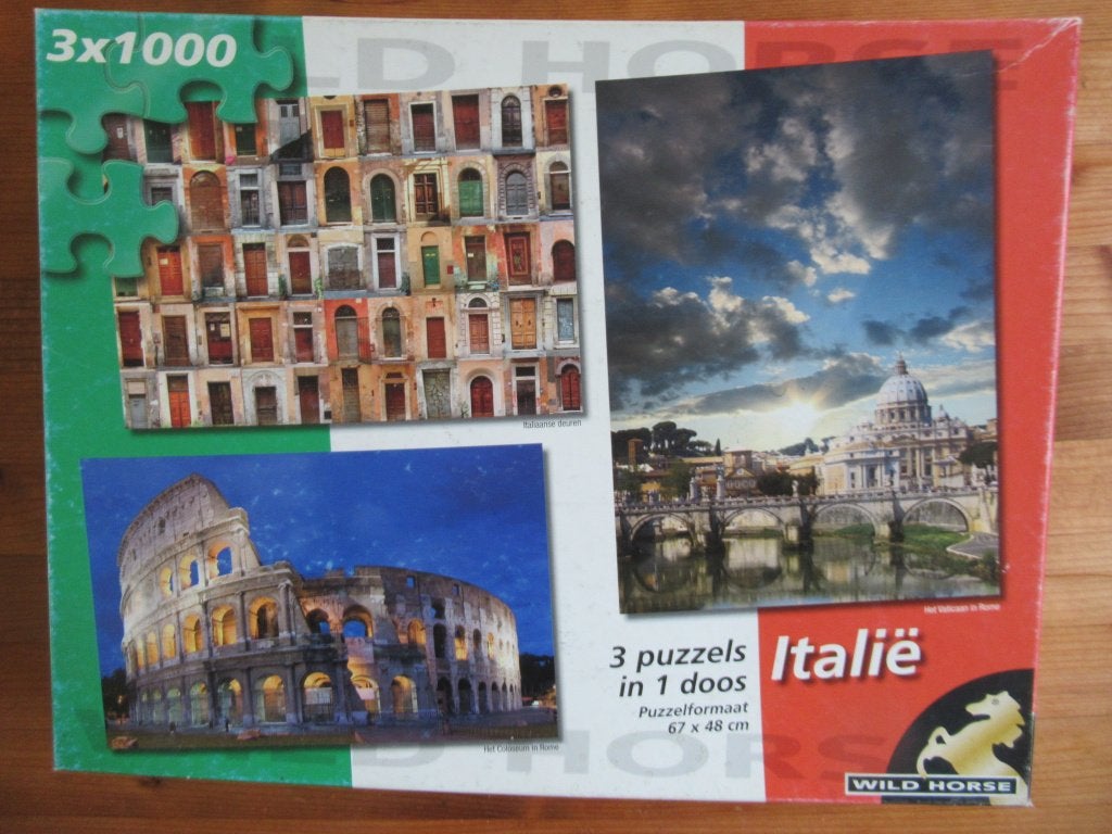 Doos met 3 puzzels, Italië, waarvan 2 volledig, 1000 stukjes, Hobby en Vrije tijd, Ophalen, 500 t/m 1500 stukjes, Gebruikt, Legpuzzel