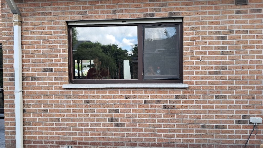 2 houten ramen - dubbel glas + rolluiken, Double vitrage, 160 cm ou plus, 160 cm ou plus, Fenêtre de façade ou Vitre