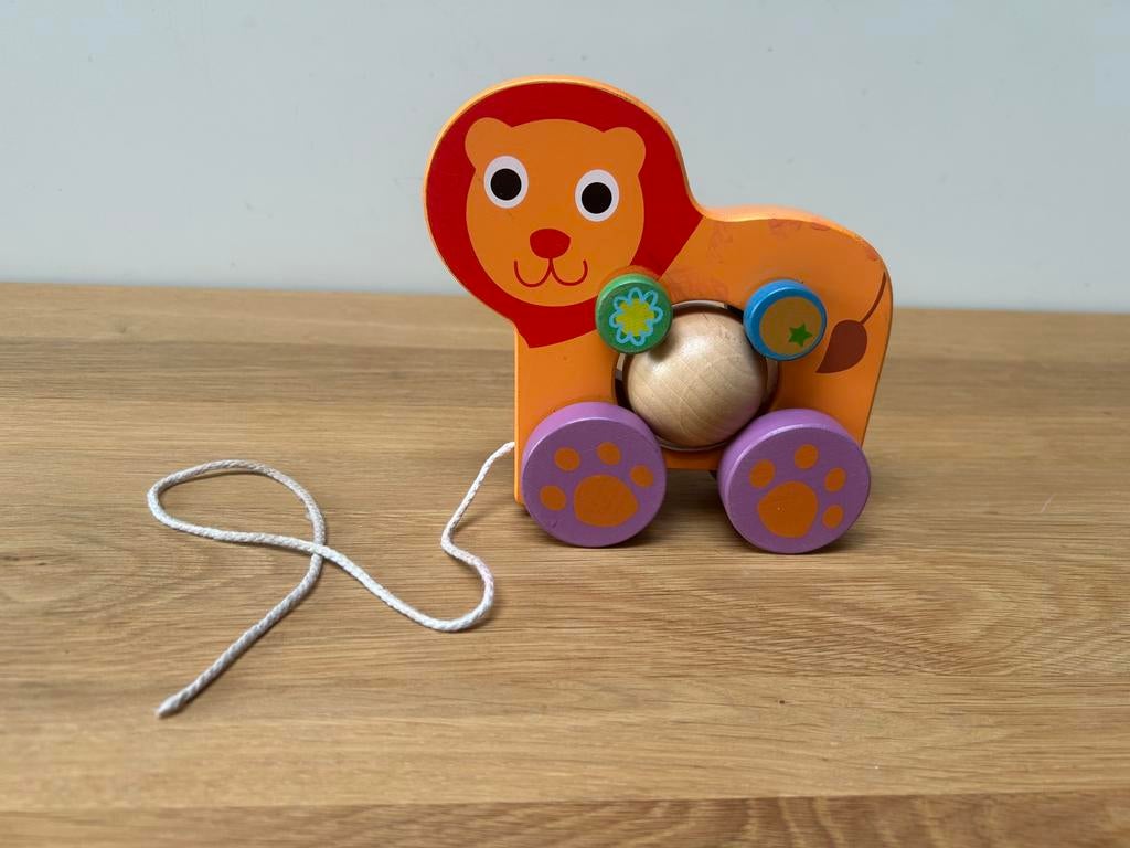 Houten trekspeelgoed peuter - leeuw, Kinderen en Baby's, Speelgoed | Houten speelgoed, Gebruikt, Duw- of Trekspeelgoed, Ophalen of Verzenden