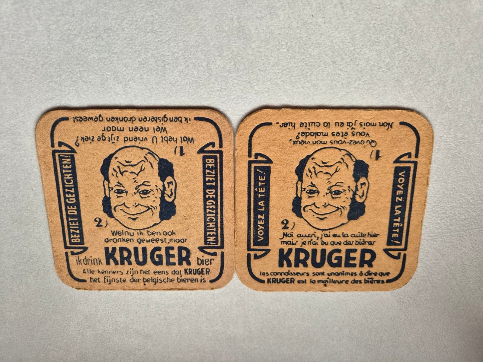 2 bierviltjes brouwerij Kruger uit eeklo blanco achterkant n, Collections, Marques de bière, Envoi, Sous-bock
