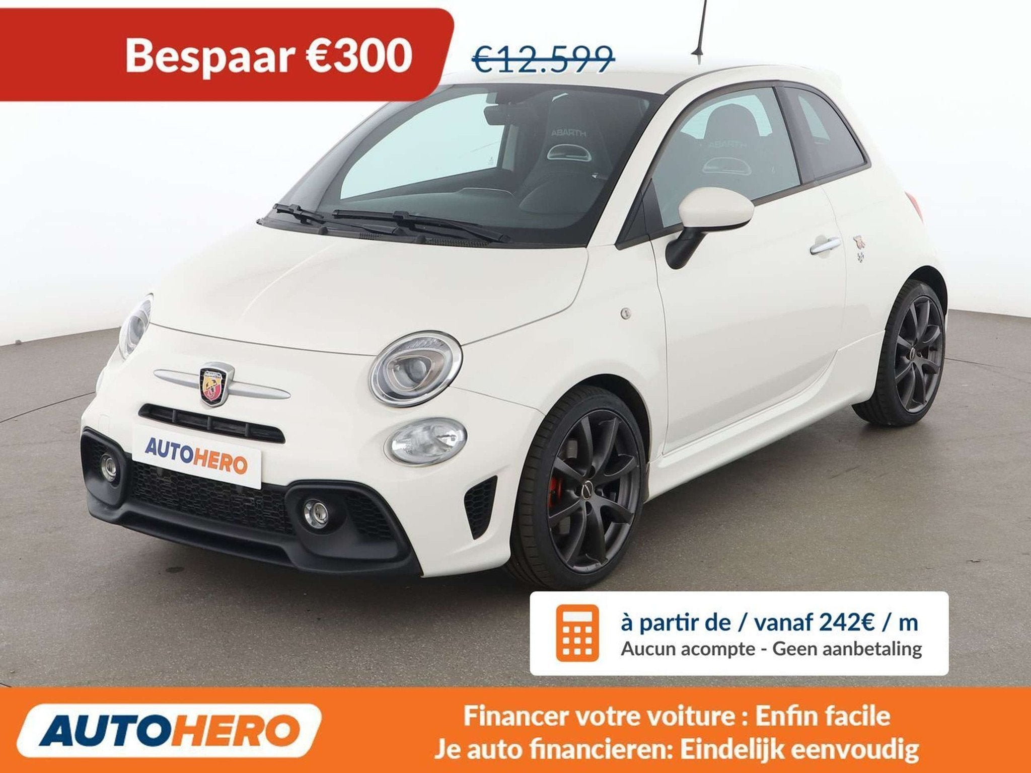 Abarth 595 1.4 Turbo (bj 2018), Auto's, Voorwielaandrijving, 4 zetels, Wit, Leder