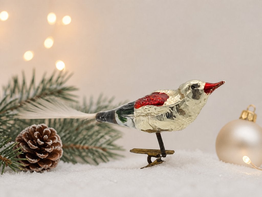 Vintage kerstclip met glazen vogeltje - 1950s, Diversen, Ophalen of Verzenden, Zo goed als nieuw