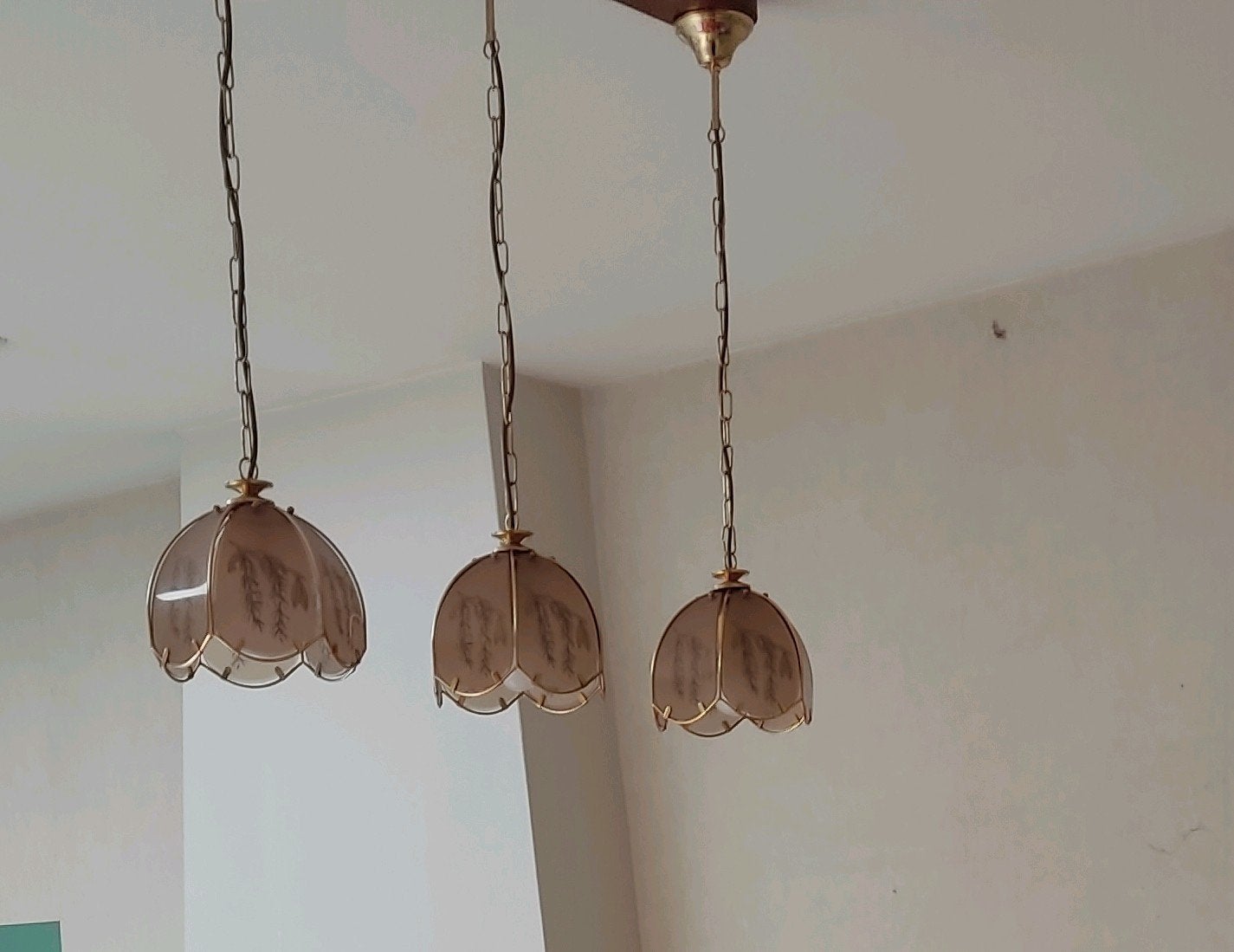 Vintage lamp met blaadjesmotief, Ophalen, Gebruikt, Vintage, E27 (groot)