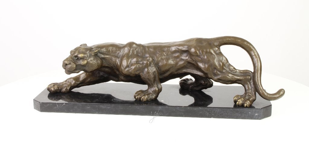 Impressionnante statue en bronze d'une panthère accroupie, Antiquités & Art, Enlèvement ou Envoi, Bronze