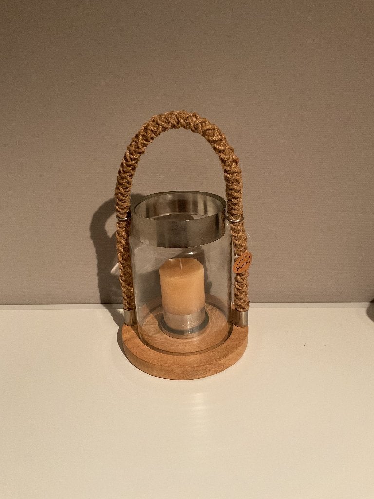 Kaarslantaarn met touwhandvat, Ophalen, 23 cm, Kandelaar, Glas