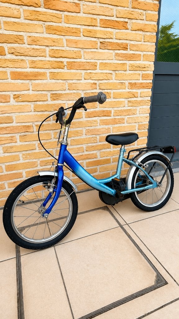 Blauwe kinderfiets 16 inch – opknapper, Velgrem, Ophalen, Overige merken, 16 tot 20 inch