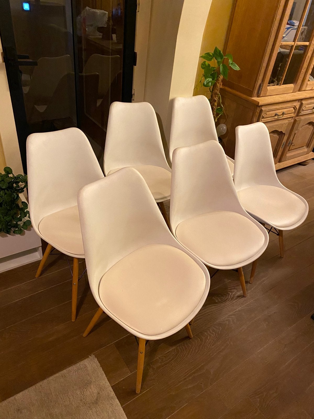 6 eetkamer stoelen, Ophalen, Kunststof, Wit, Zo goed als nieuw