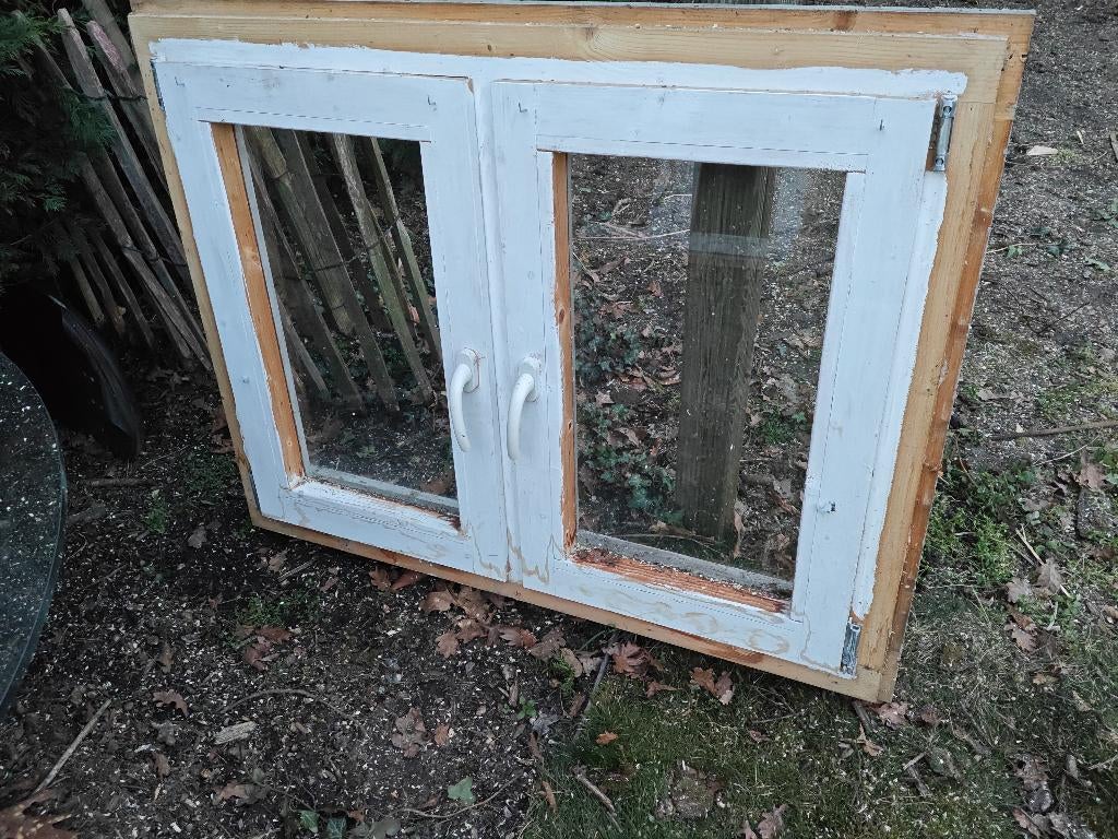 Houten ramen- 2stuks, Châssis de fenêtre, 75 à 150 cm, 75 à 150 cm, Enlèvement