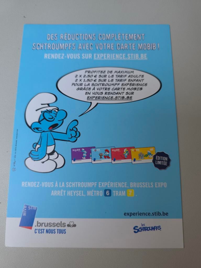 Publicité STIB Schtroumpf, Envoi, Comme neuf, Schtroumpf à Lunettes, Autres types
