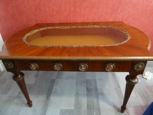 Salontafel Louis XVI-stijl, opent met sleutel, 93x58xH:48cm., Antiek en Kunst, Ophalen of Verzenden