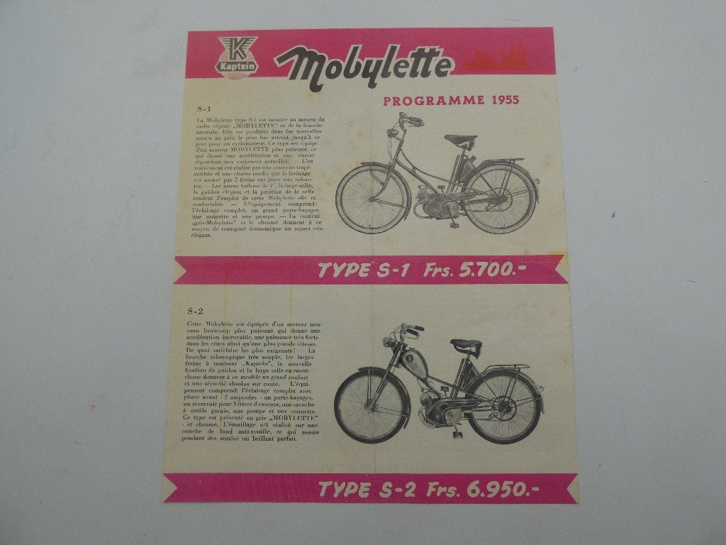 MOBYLETTE KAPTEIN PROGRAMMA 1955 FLYER, Ophalen of Verzenden, Gebruikt