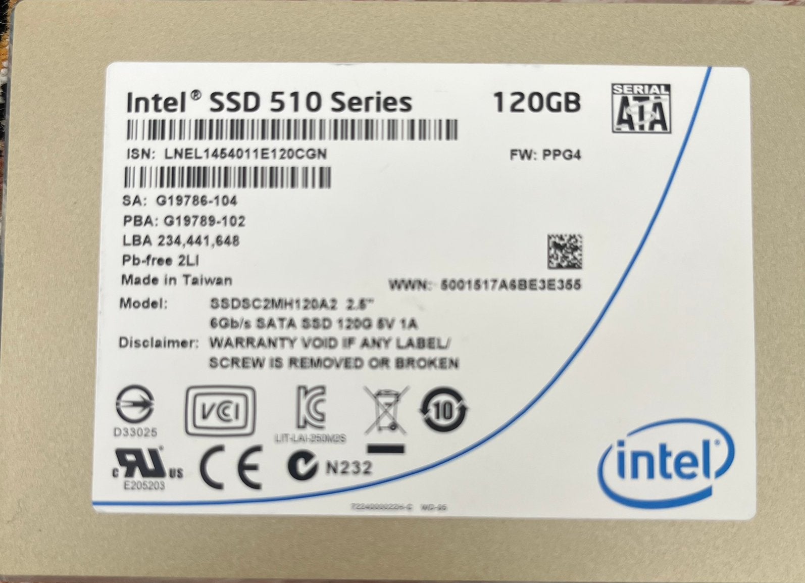Intel SSD 510 Series 120GB SATA SSD 2.5” – SSDSC2MH120A2, Enlèvement, Comme neuf, SATA, SSD