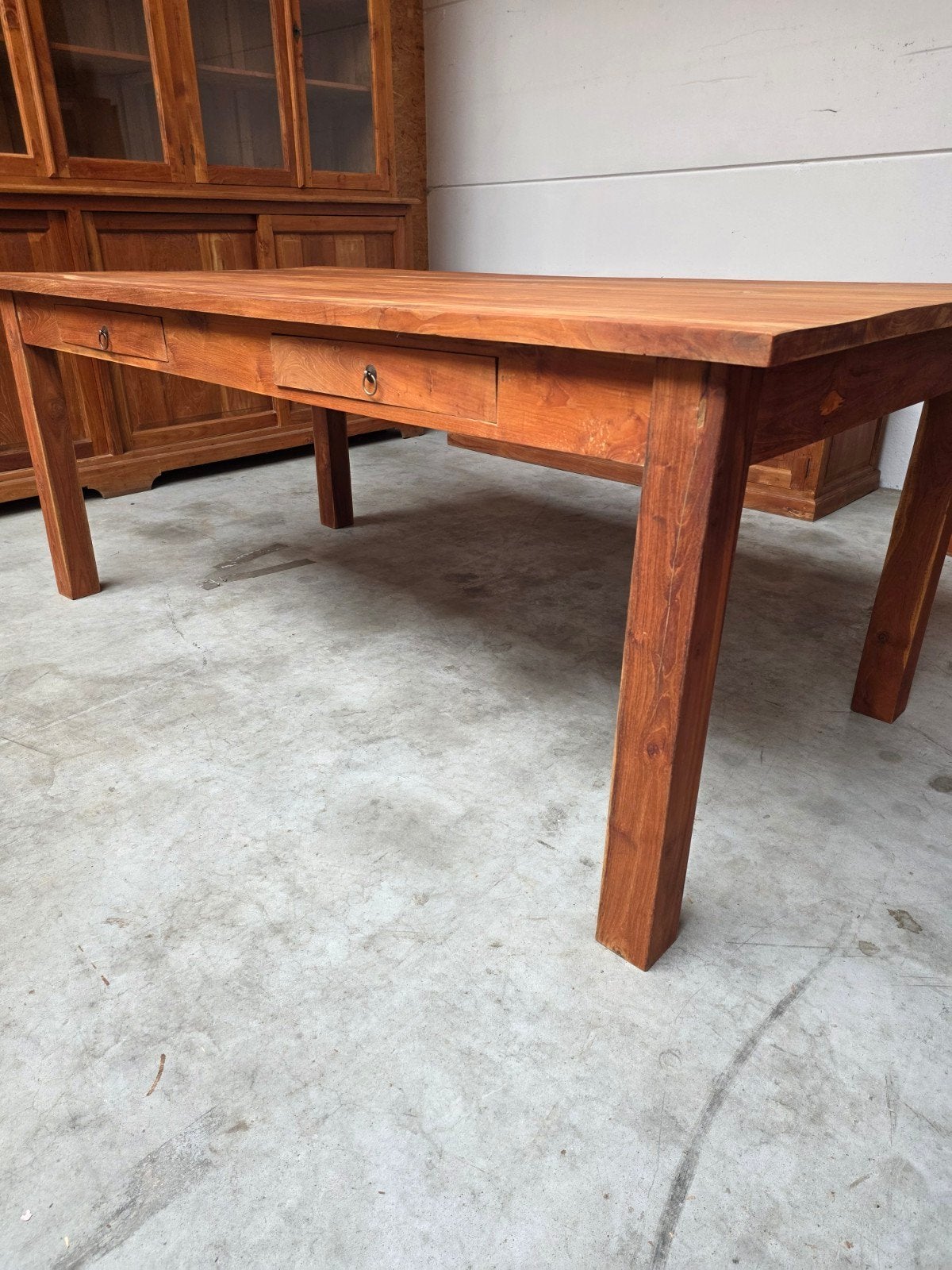 Massief teakhouten tafel 200cm met 2 lades.Goede staat, Ophalen