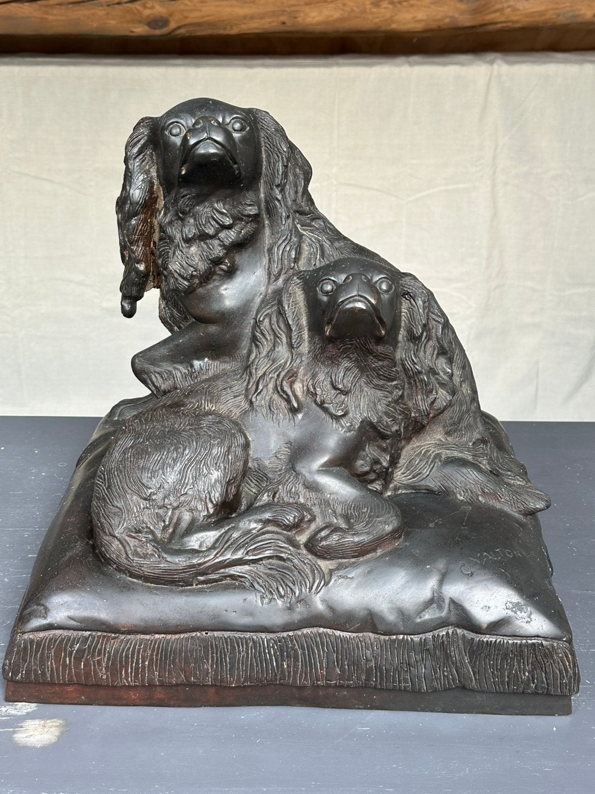 Bronzen beeld van twee Cavalier King Charles spaniëls, Ophalen, Gebruikt, Dier