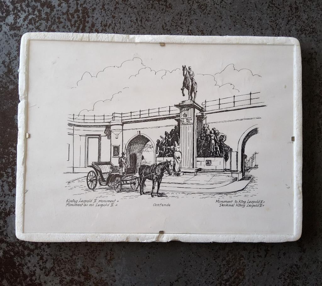 Tekening Koning Leopold II monument Oostende, Antiek en Kunst, Ophalen of Verzenden