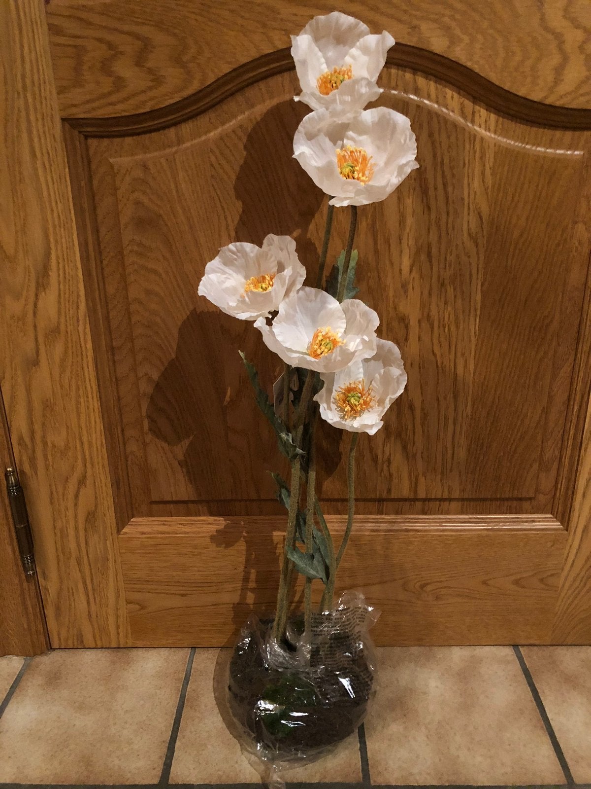Coquelicot artificiel Sia vintage sur socle mousse végétal, Neuf, Soie, Blanc, Enlèvement ou Envoi