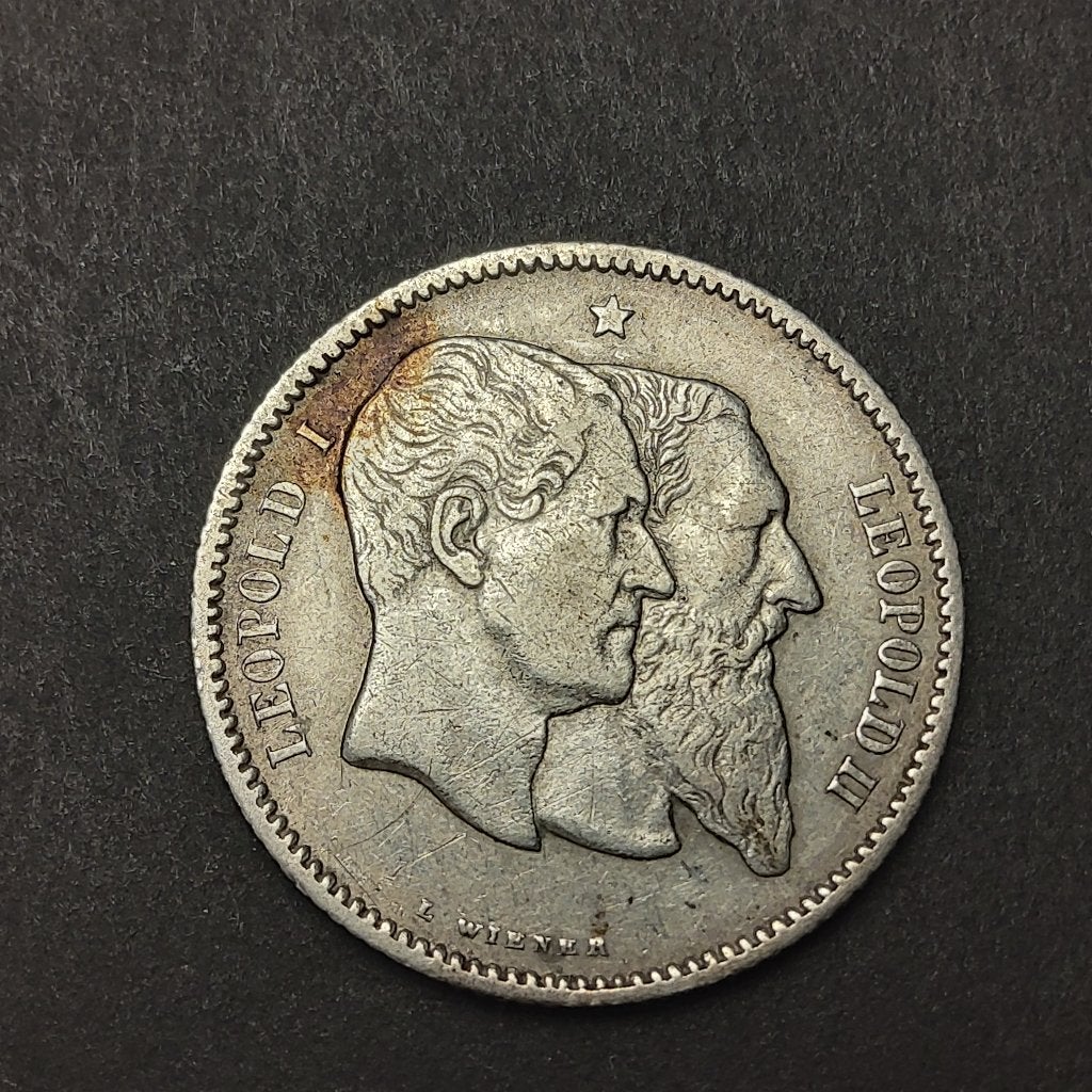 België 1 frank zilver Leopold II 1830 - 1880 - vol. kruisje, Zilver, Ophalen of Verzenden, Losse munt, Zilver