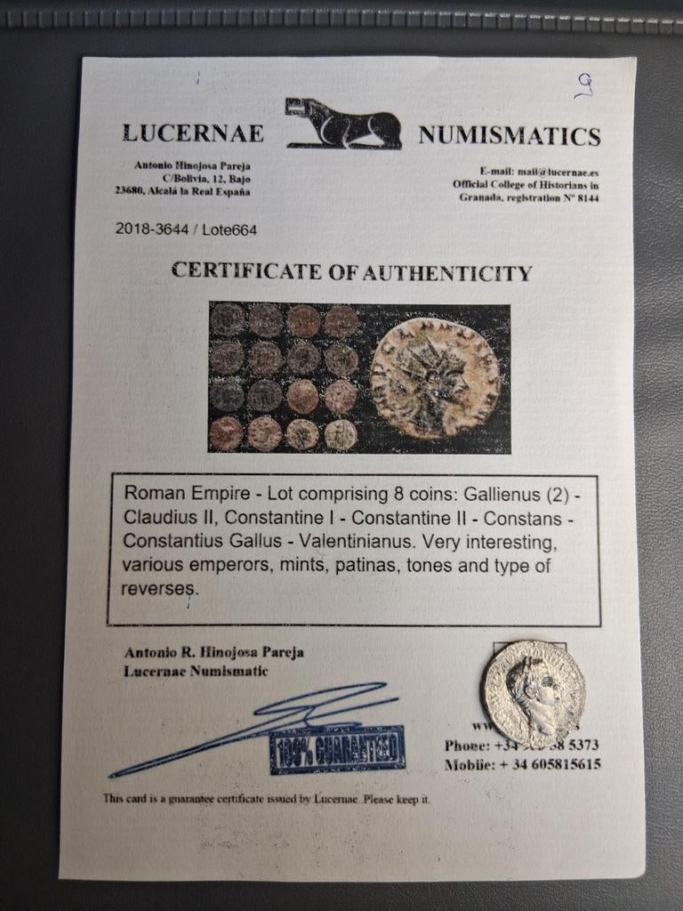 Lot 9 van 8 romeinse keizers met certificaat, Ophalen of Verzenden
