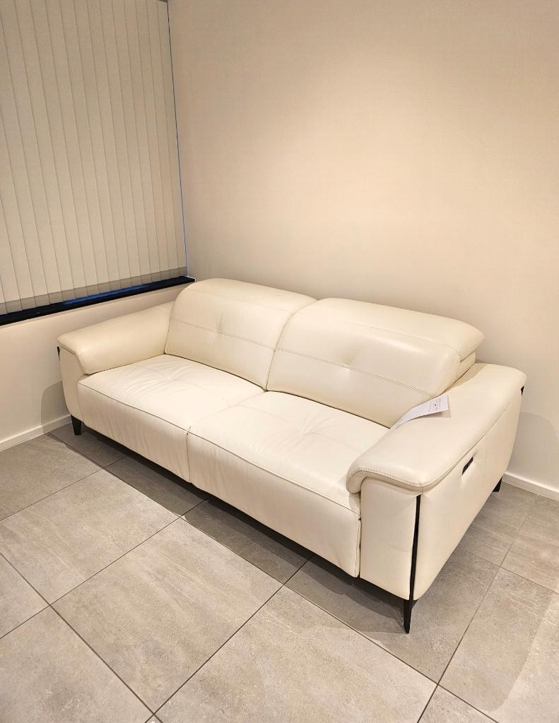 Canapé relax électrique blanc en cuire, 100 à 125 cm, 200 à 250 cm, Banc droit, Comme neuf