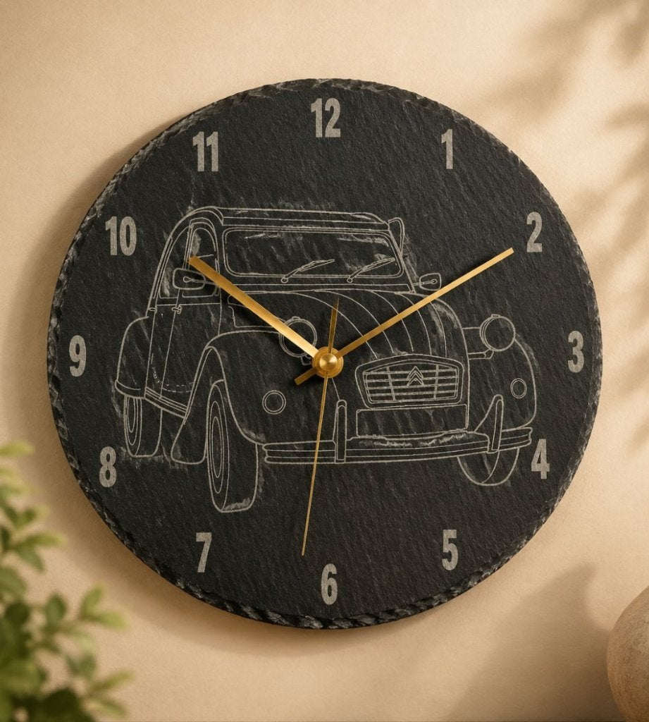 Klok met 2CV of andere auto- met je eigen kenteken of naam, Handgemaakt, Wandklok, Analoog, Nieuw