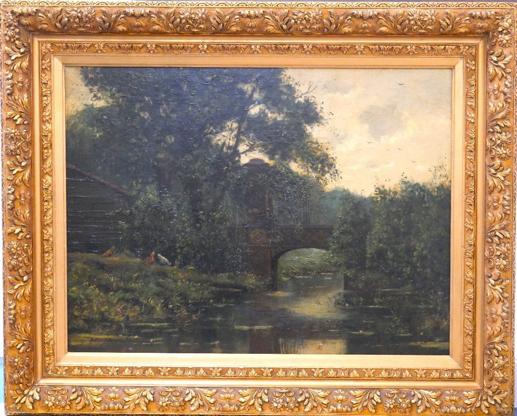 IMMENSE PEINTURE À L'HUILE DE G.F. VAN SCHAGEN 1910, Enlèvement, Encadré, Peinture à l'huile, Paysage