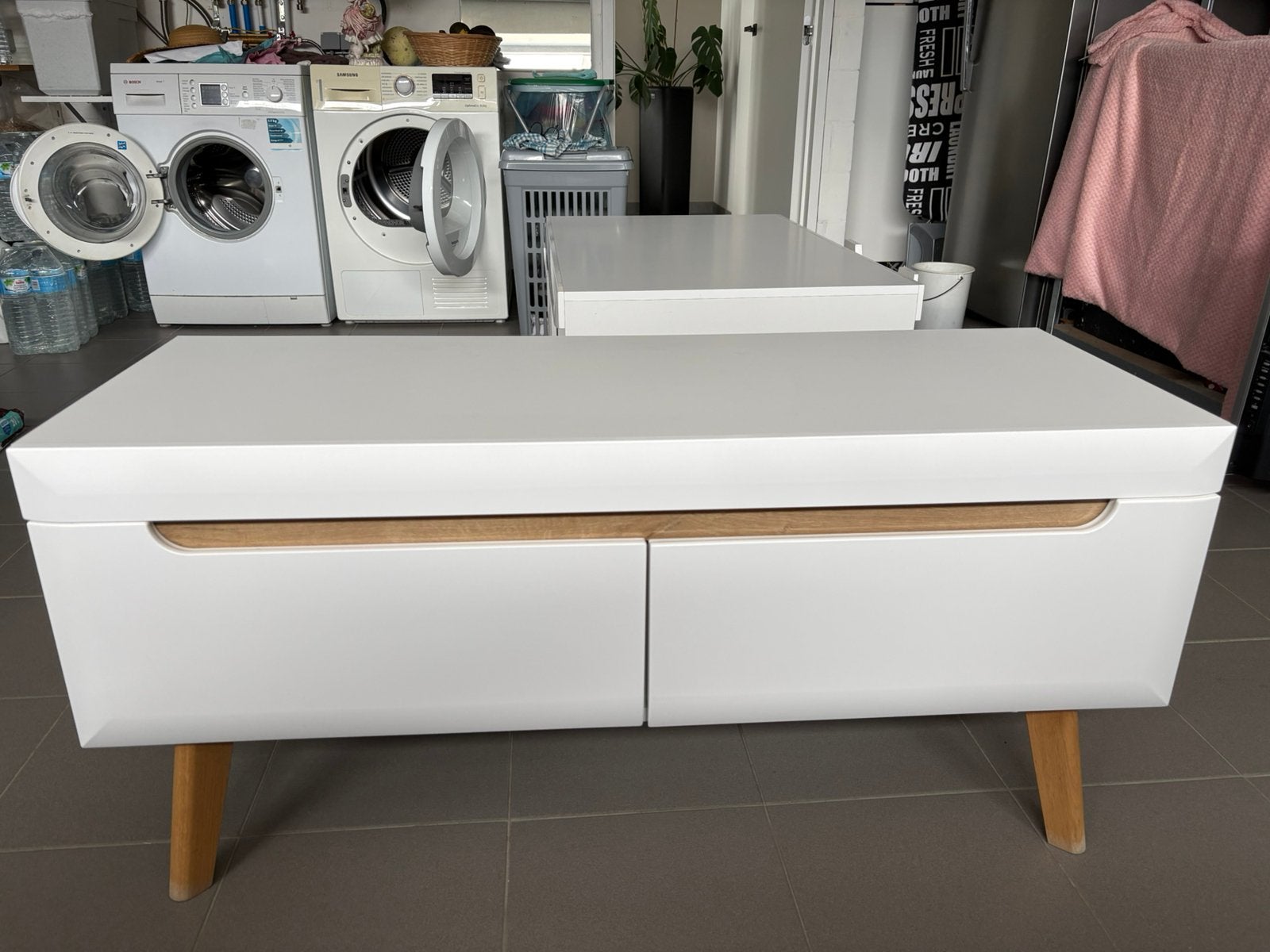 Dressoir kastje / TV meubel Nebraska wit met 2 lades, Ophalen, Gebruikt