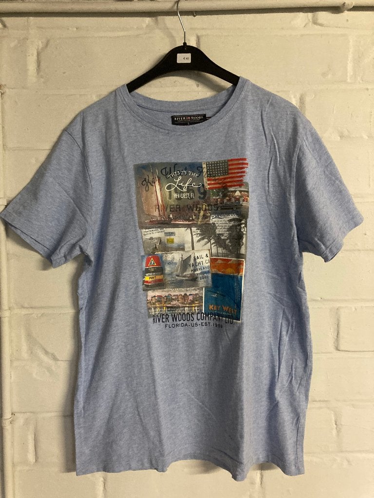 Licht blauw t-shirt, River Woods, Large, Kleding | Heren, Maat 52/54 (L), Blauw, Ophalen of Verzenden, Zo goed als nieuw