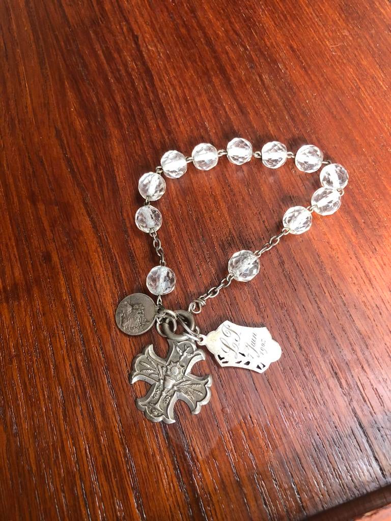 Chapelet ancien en argent et perles cristal, Enlèvement, Utilisé