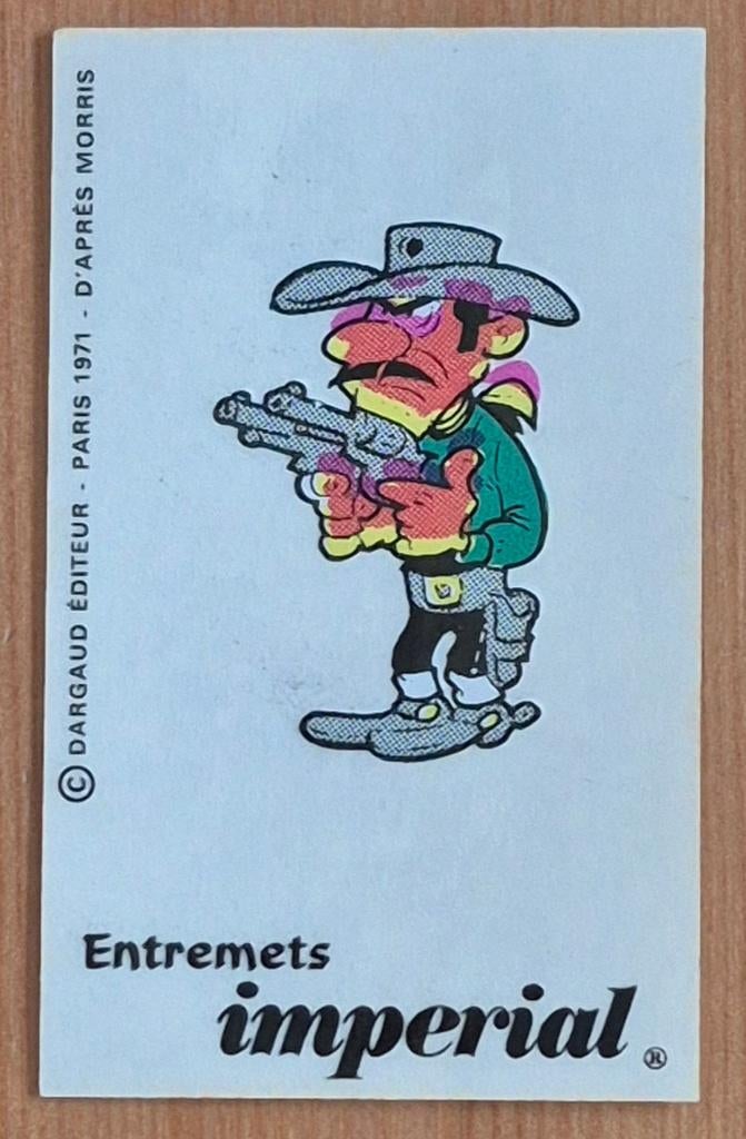 Lucky Luke sticker Entremets Imperial 1971 Morris, Enlèvement ou Envoi, Autres personnages, Comme neuf, Image, Affiche ou Autocollant