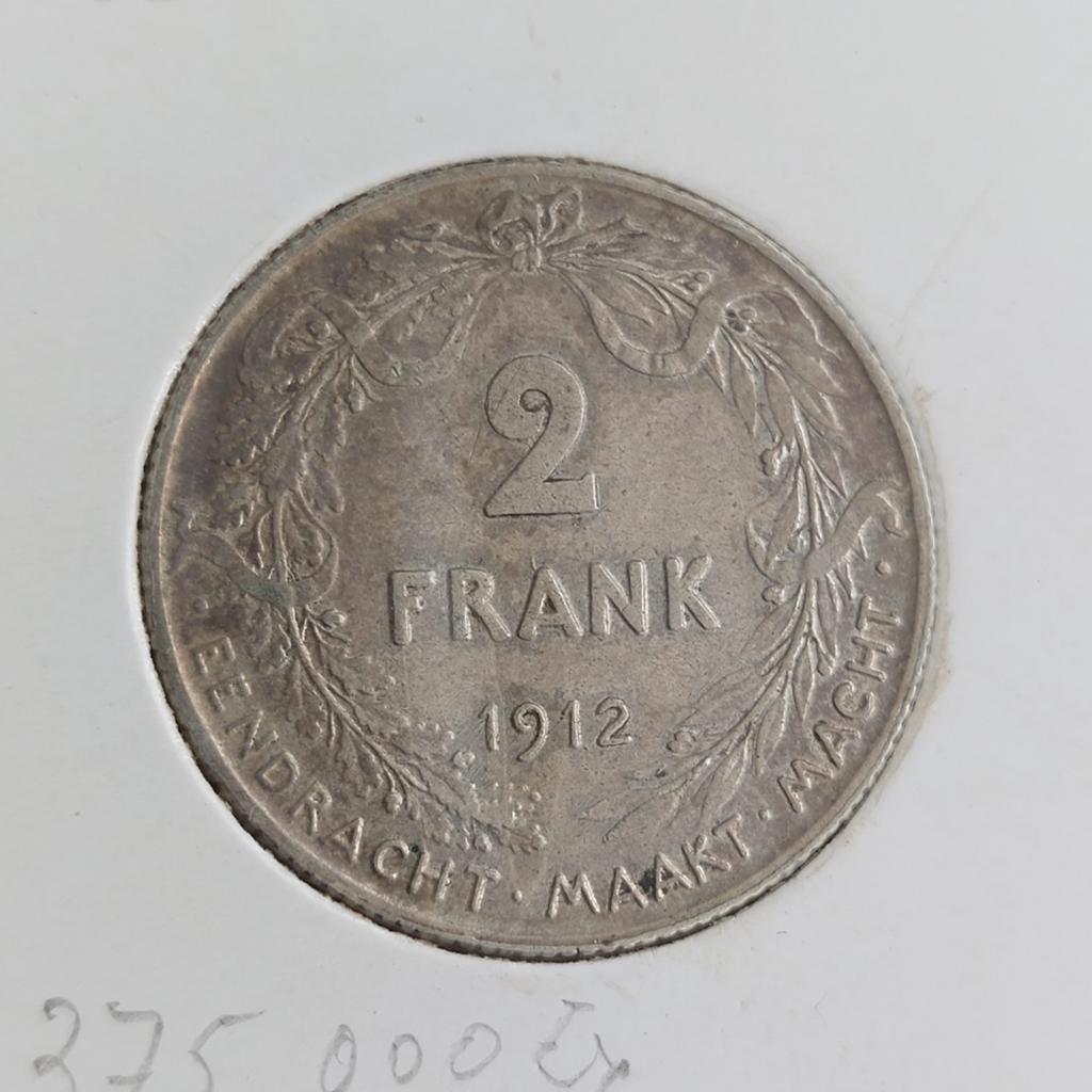 + Rare, pièce de monnaie / Belgique / 2 Francs / 1912 VL, Enlèvement ou Envoi, Monnaie en vrac, Argent, Argent