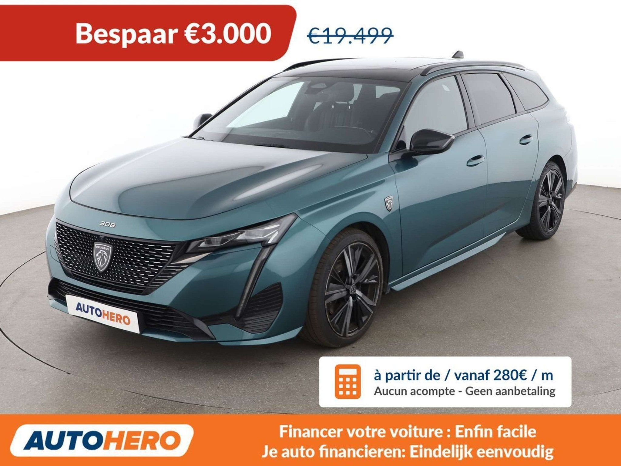 Peugeot 308 1.5 Blue-HDi GT (bj 2022, automaat), Auto's, Gebruikt, Blauw, Leder, 96 kW