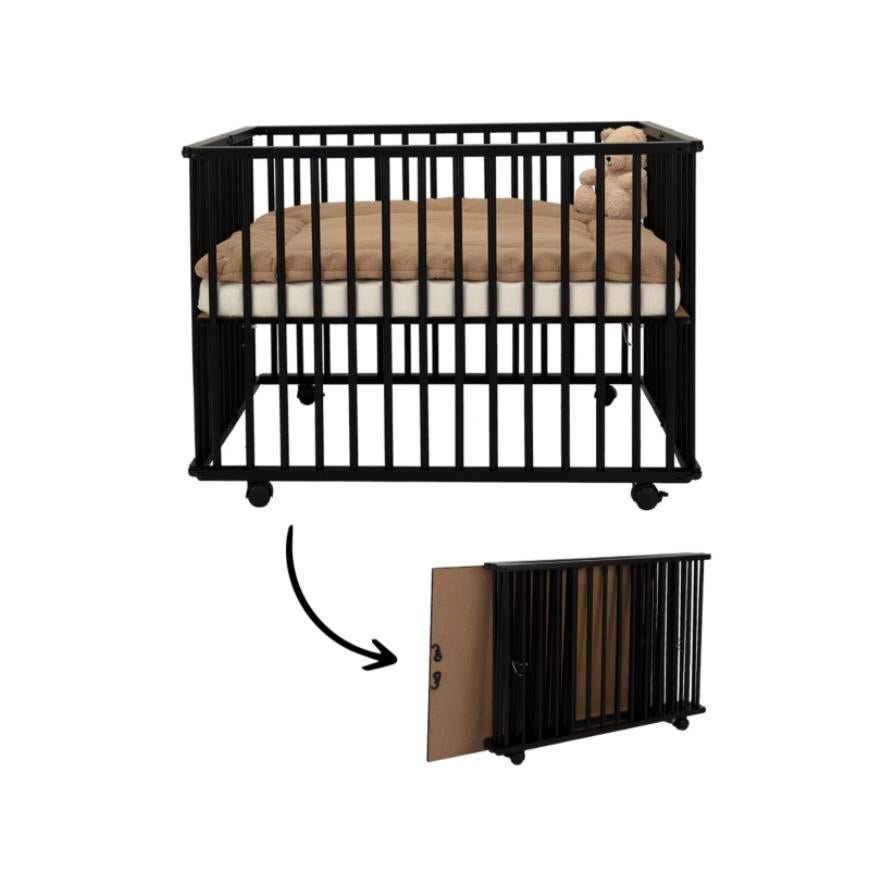 Baby box Inklapbaar Beuken Black Incl. Boxmatras, Ophalen, Zo goed als nieuw, Wieltjes