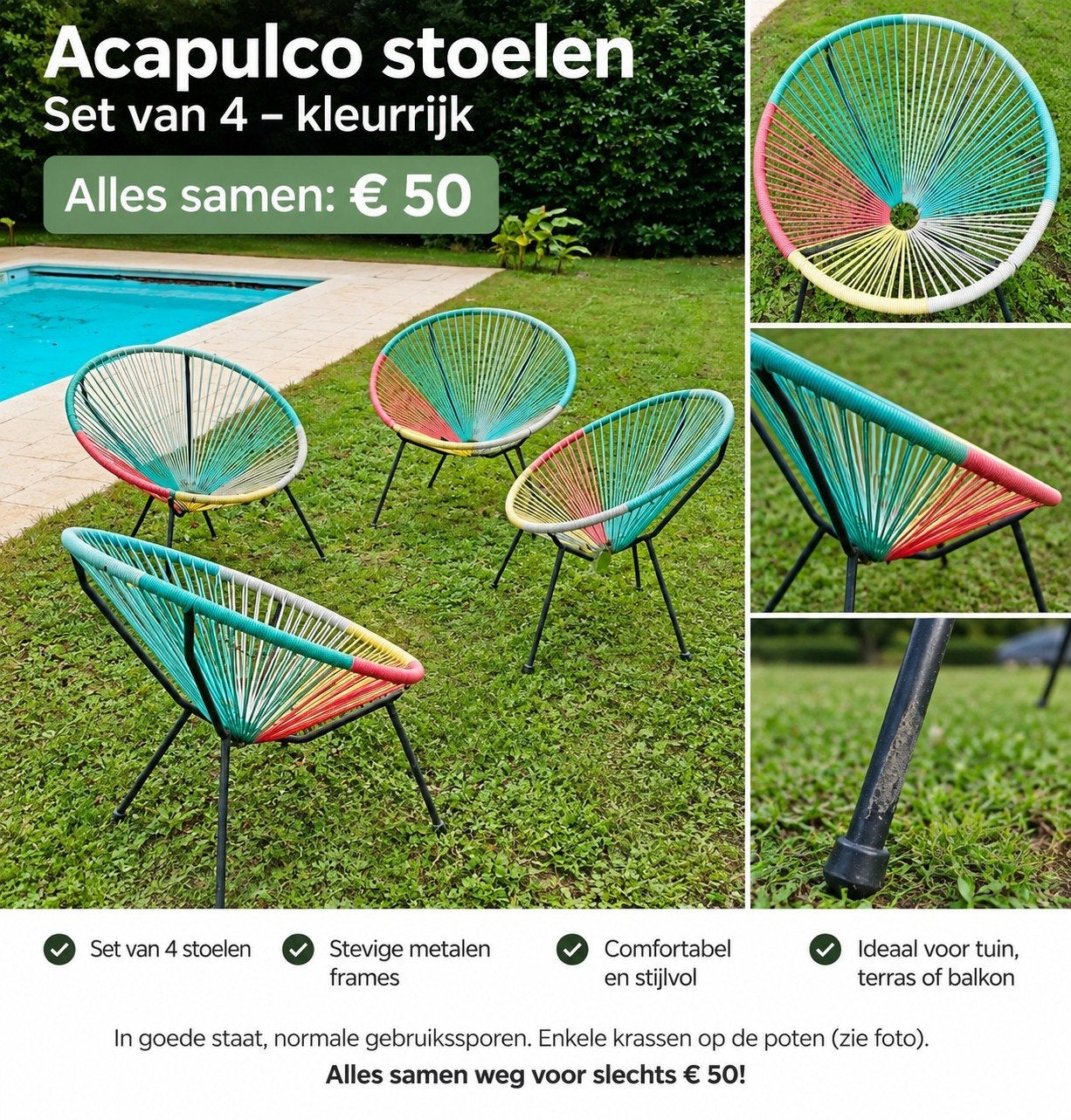 kleurrijke Acapulco  tuinstoelen, Enlèvement, Utilisé, Synthétique, Empilable