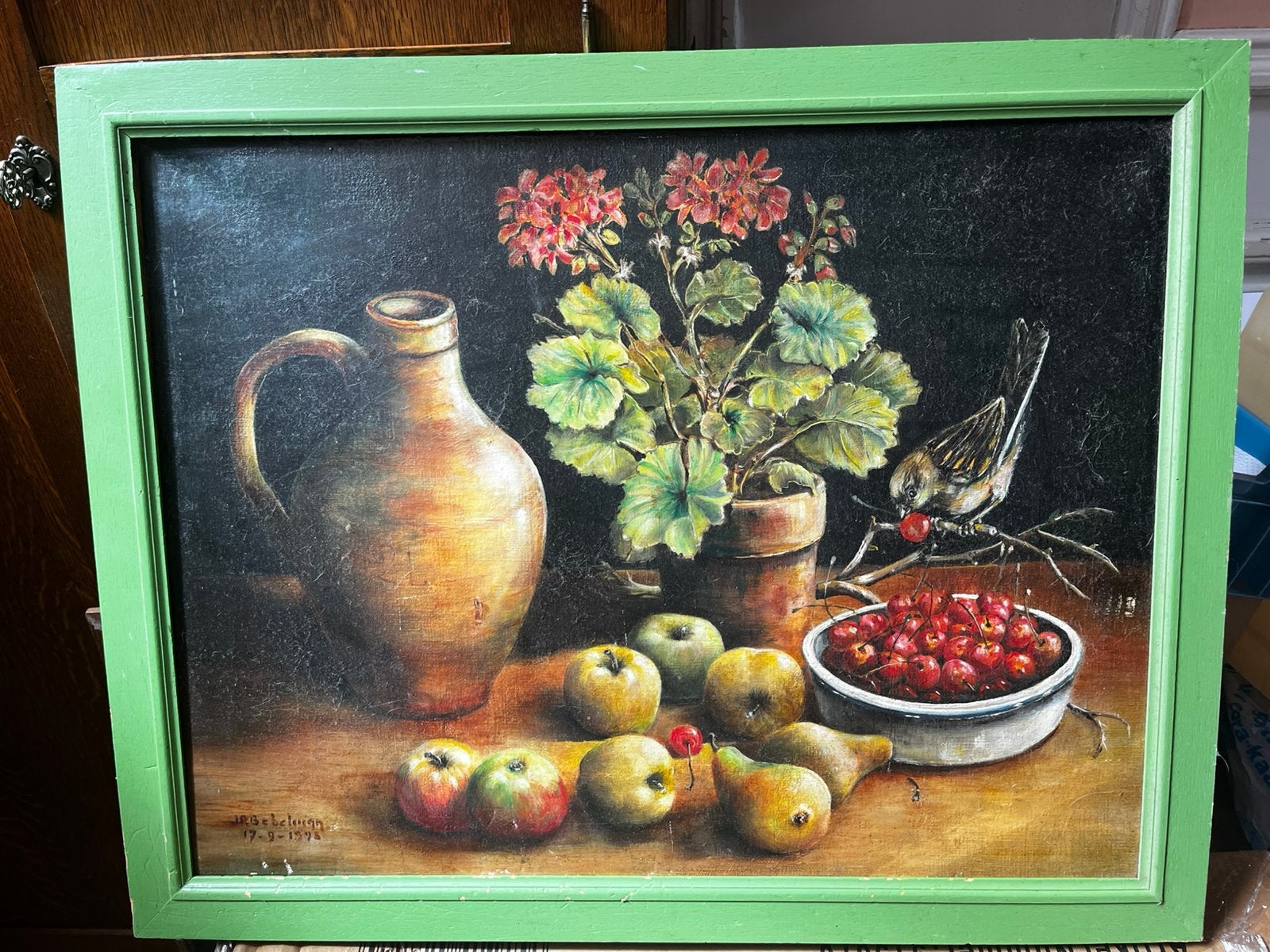 Peinture sur toile (nature morte) J.P. Bebelman 1993, Enlèvement, Toile