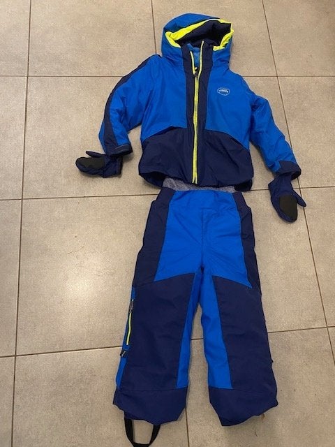 Warme skijas & bijpassende skibroek maat 105 - 124 cm, Sport en Fitness, Ophalen of Verzenden, Zo goed als nieuw, Kleding