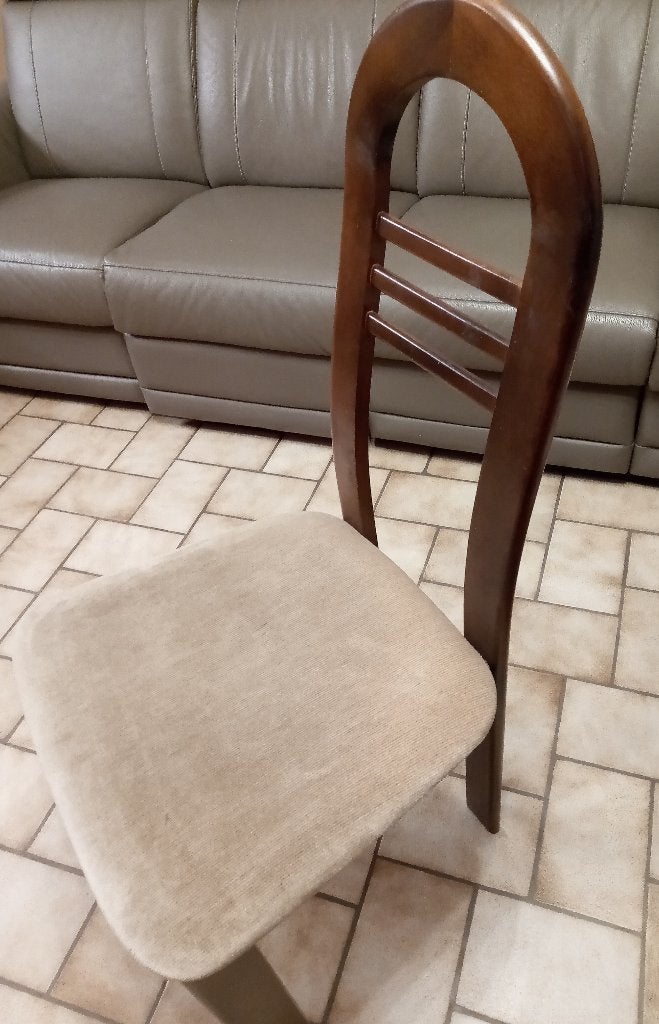 Chaise design vintage en merisier et assise velours, Maison & Meubles, Chaises, Autres couleurs, Design, Comme neuf, Enlèvement