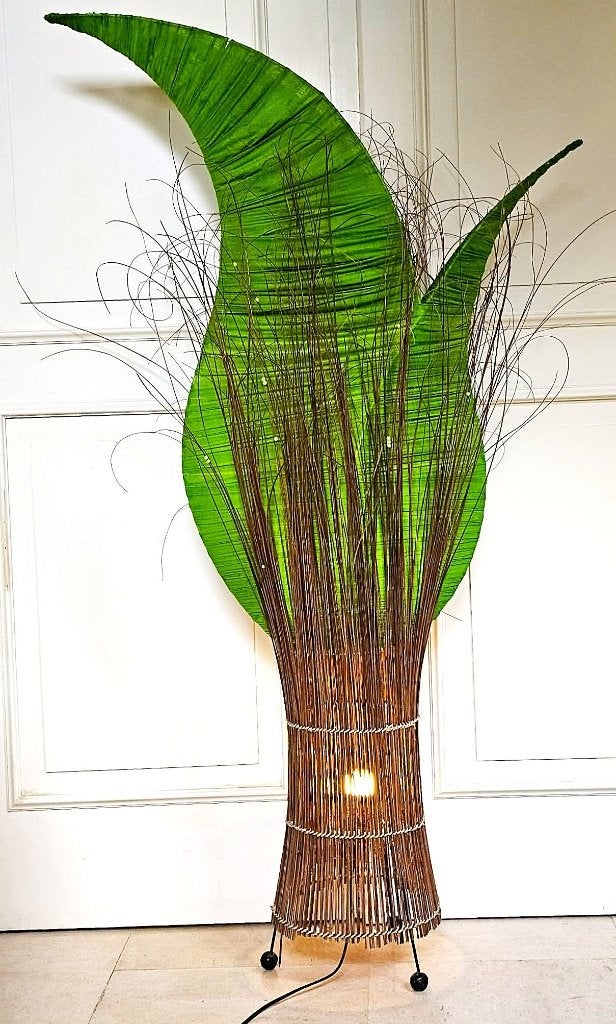 prachtige decoratieve vloerlamp natuurlijke vezels, Ophalen of Verzenden, Gebruikt, Natuurlijk materiaal, E27 (groot)
