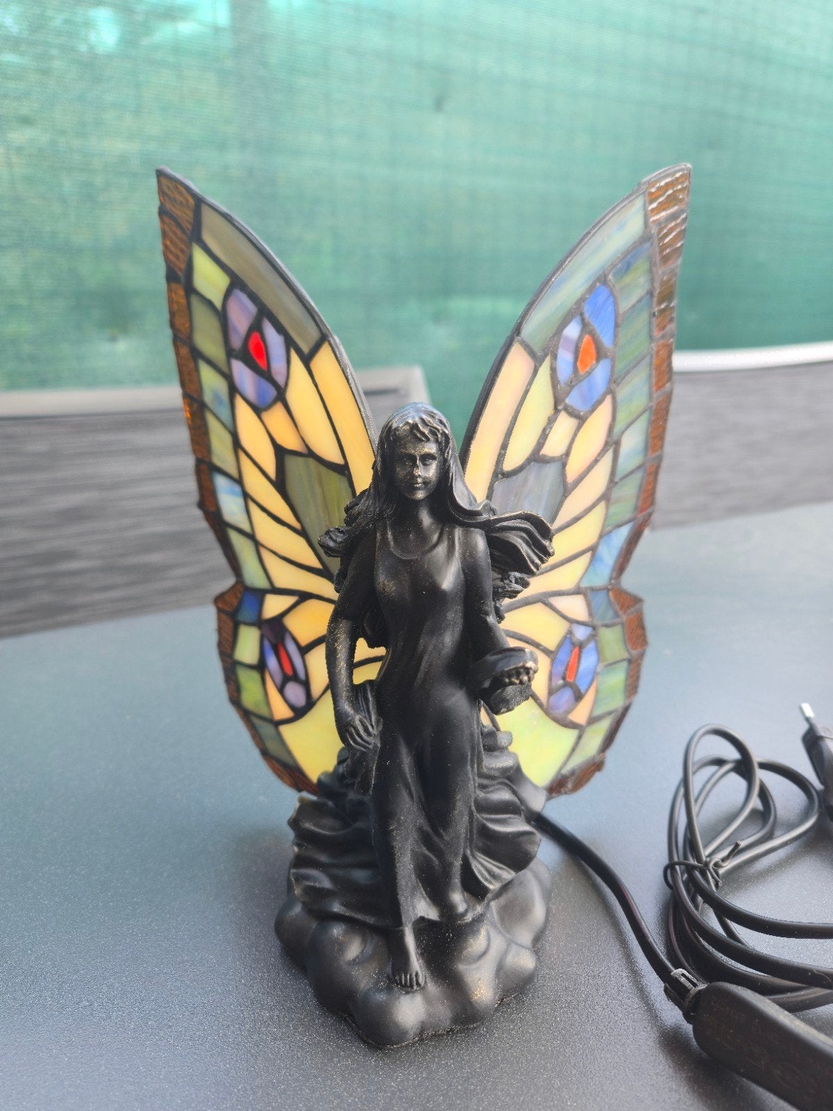 prachtige gele glas in lood tiffany styl lady butterfly lamp, Ophalen