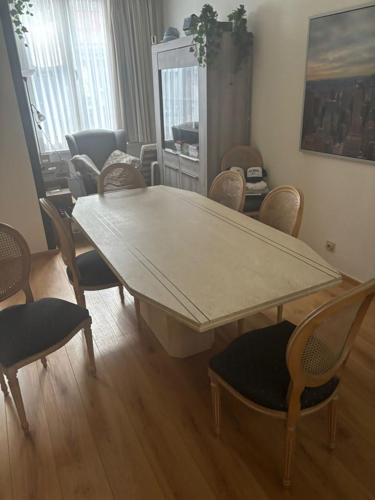 Travertin eettafel + stoelen, Maison & Meubles, Tables | Tables à manger, Enlèvement, Utilisé
