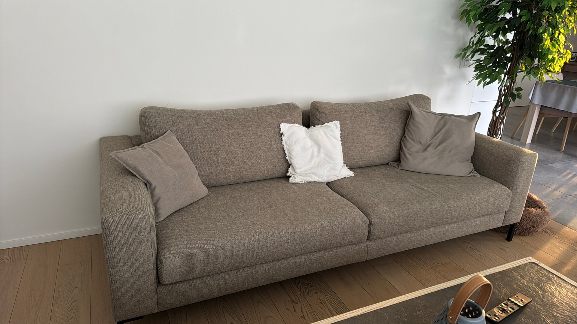 Tweezit gespikkeld beige, Ophalen, Gebruikt, 75 tot 100 cm, Rechte bank