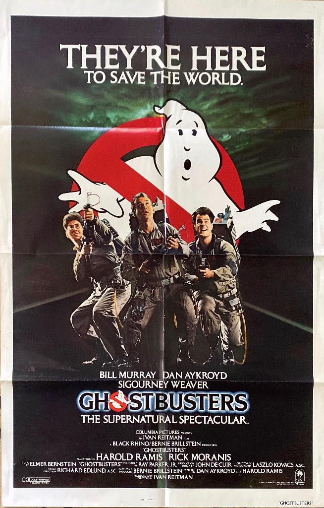 Originele Amerikaanse „Ghostbusters” poster uit 1984, Rechthoekig Staand, Deurposter of groter, Ophalen of Verzenden, Zo goed als nieuw