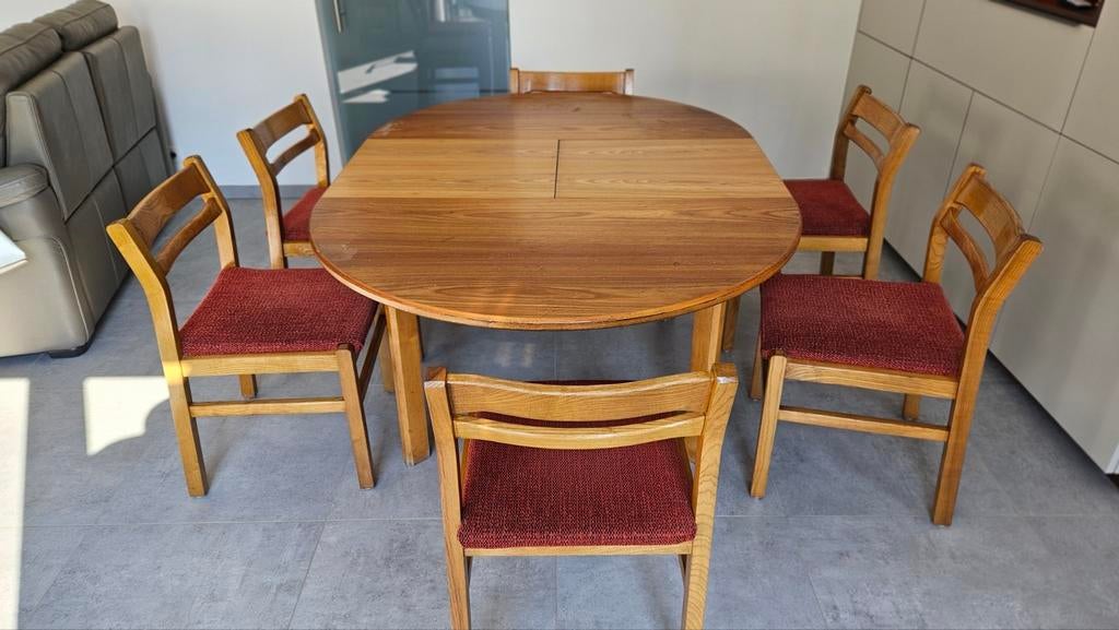 Salle à manger 70s' - Table et 6 chaises - Style scandinave, Maison & Meubles, Enlèvement, Utilisé, Scandinave, 6 à 8 chaises