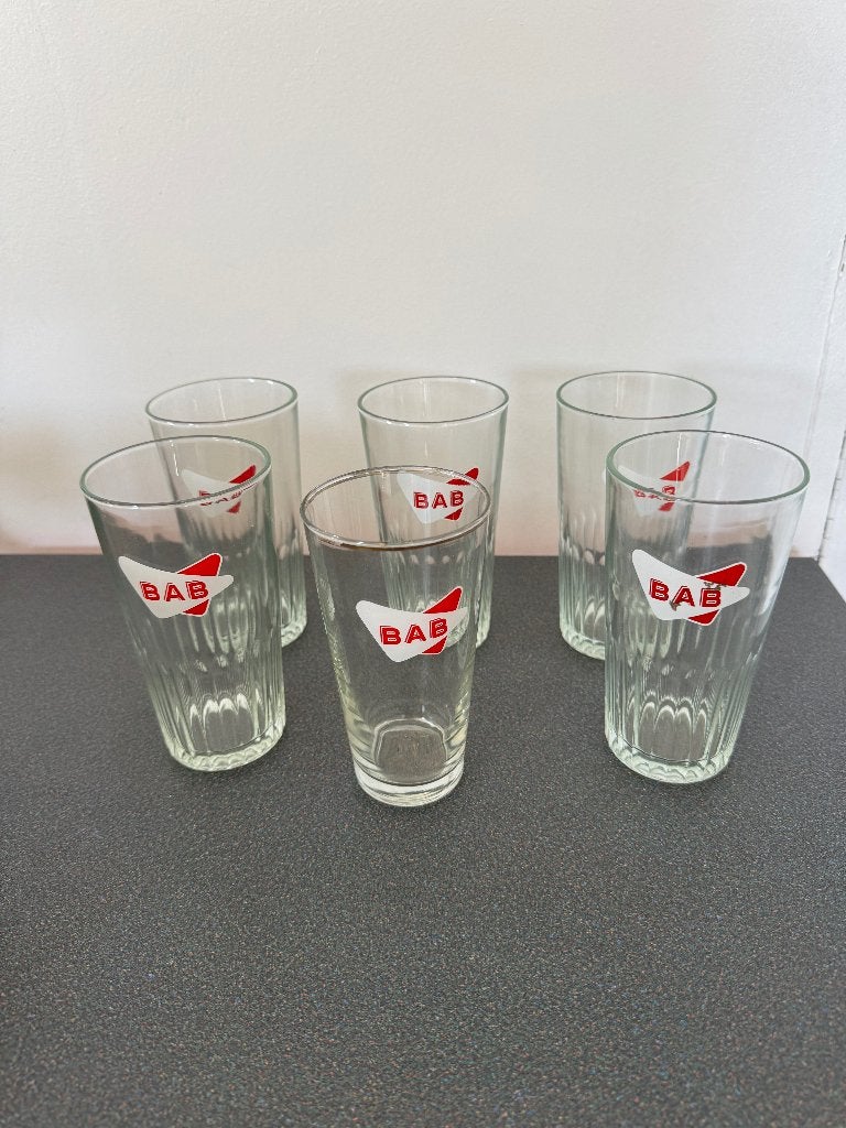 6 vintage BAB frisdrankglazen – originele set, Ophalen, Nieuw, Frisdrankglas