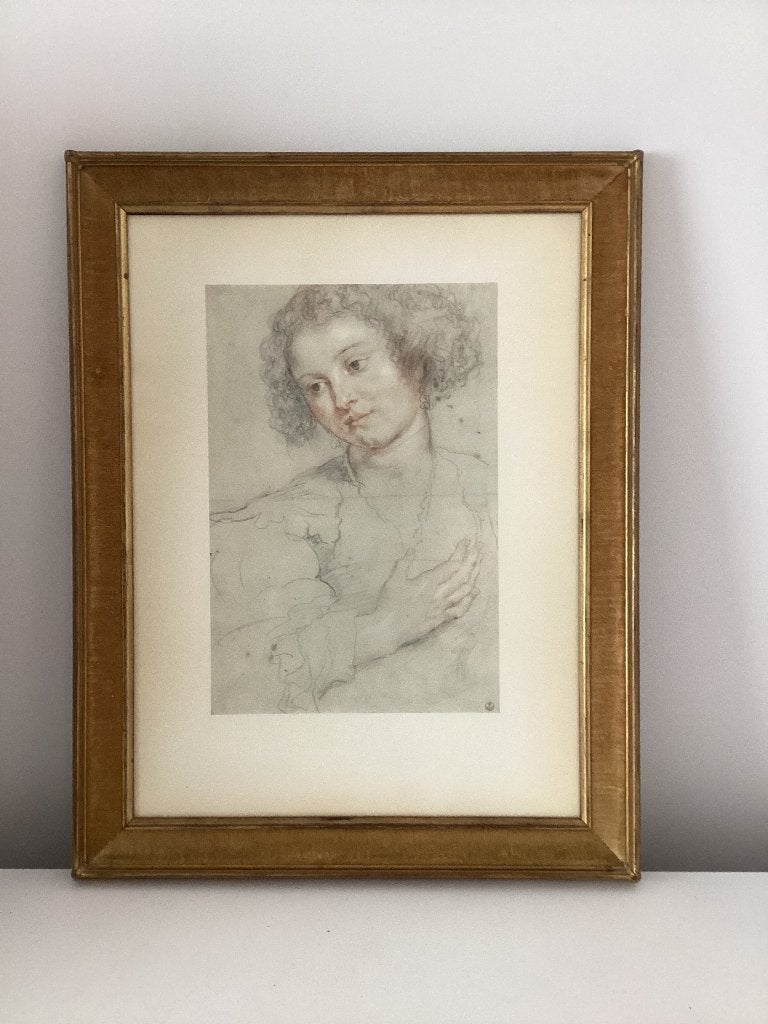 Antieke Florentijnse kader met gouden fluweel + Rubens prent, Antiek en Kunst, Ophalen