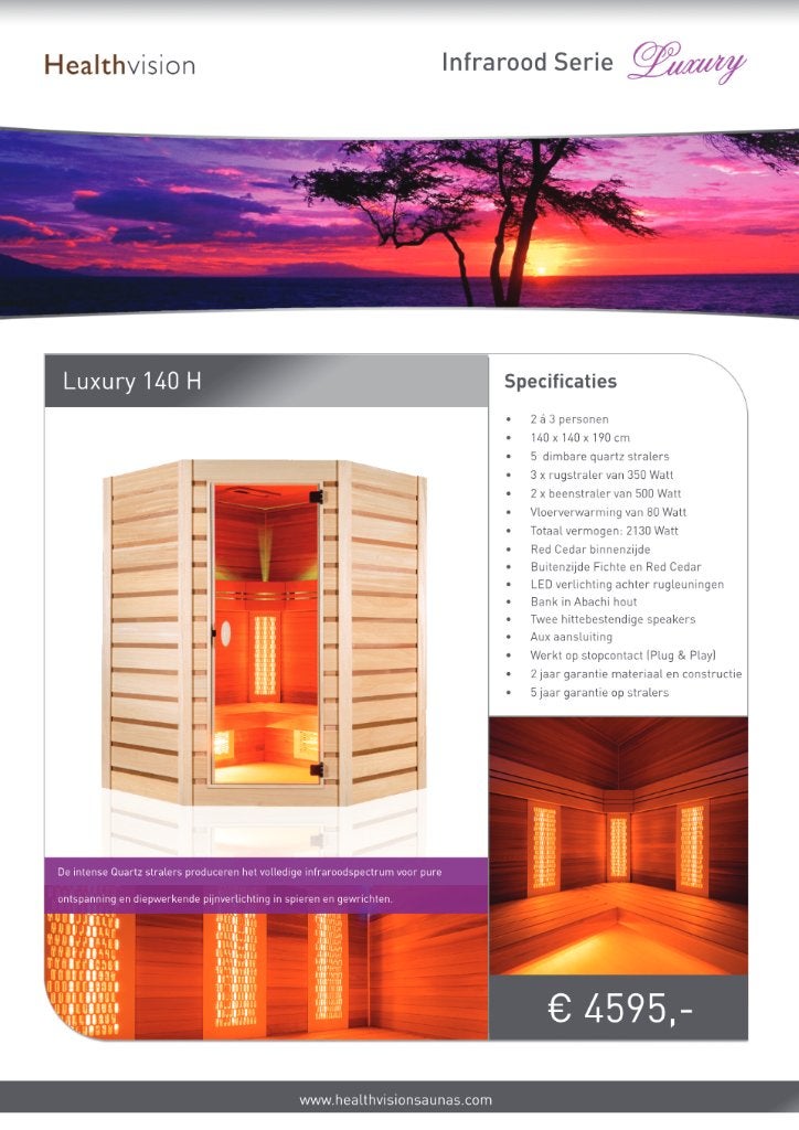 Healthvision Luxury 140 H infraroodsauna – 2/3 personen, Ophalen, Zo goed als nieuw, Infrarood, Complete sauna